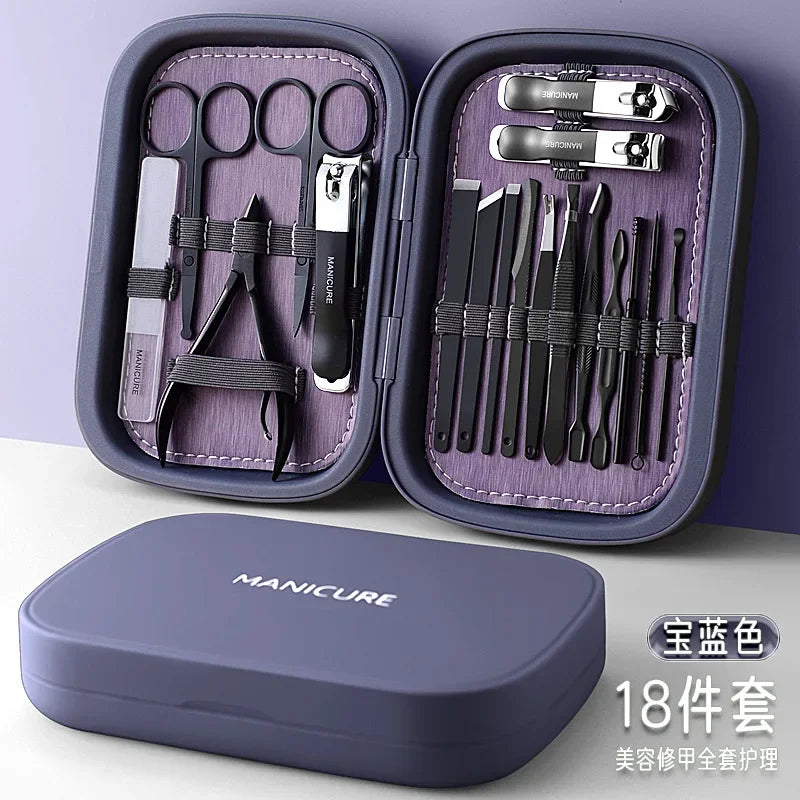 2024 New 18 in 1 Professional Manicure Set Stainless Steel Nail Clippers Set Idea Packing Manicure Kits Scissors Makeup Tools
