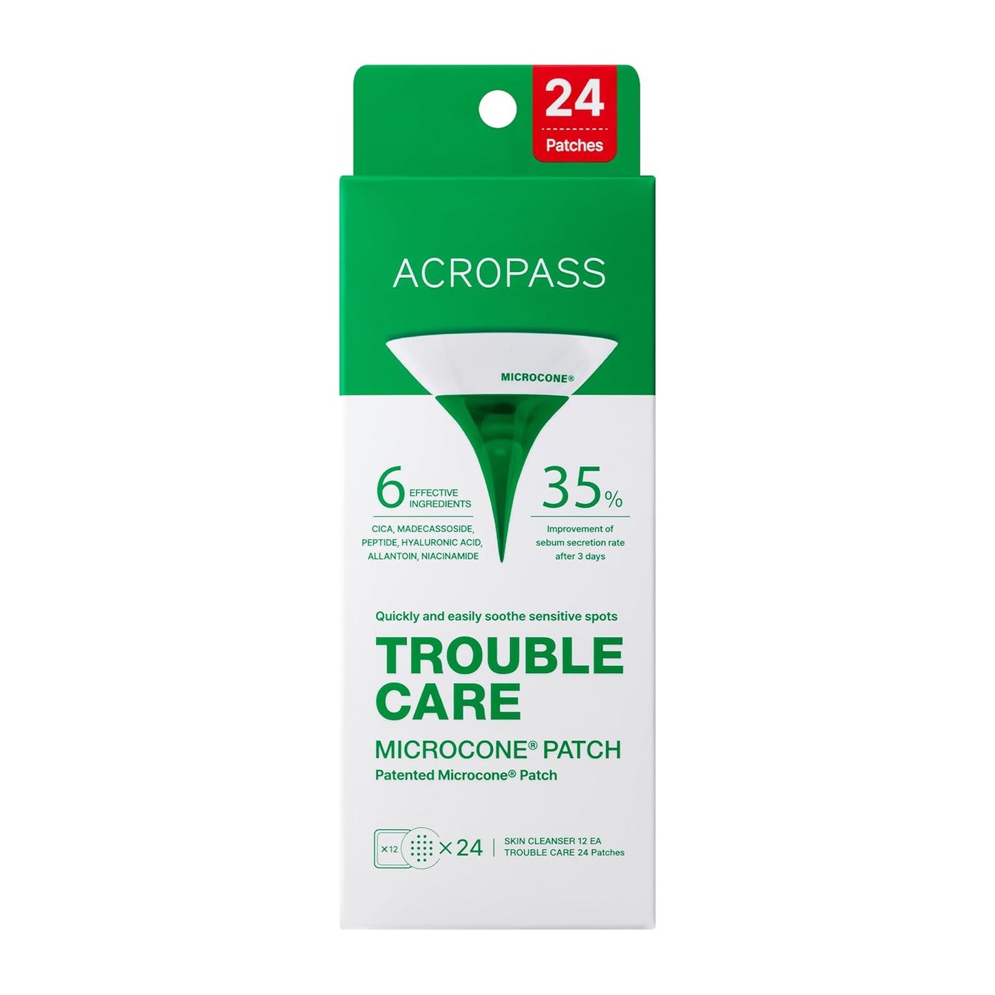 Trouble Care Microcone Acne Patch, Spot Care for Early Pimple and Zits, Hydrocolloid & Niacinamide for Blemishes (Regular Size 24Count)