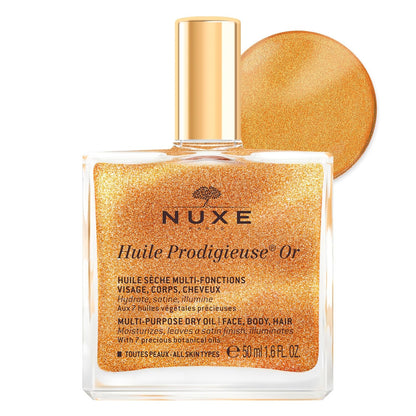 Huile Prodigieuse Shimmer Multi-Purpose Dry Oil - Luxurious Radiant Glow and Hydration for Face, Body & Hair