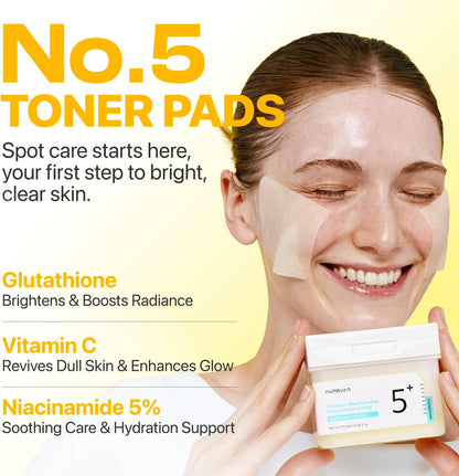 No.5 Vitamin-Niacinamide Concentrated Pad, Daily Double-Sided Facial Pads with Glutathione, PHA & LHA for a Fresh, Radiant-Looking Skin Finish 180 Ml (70 Pads)