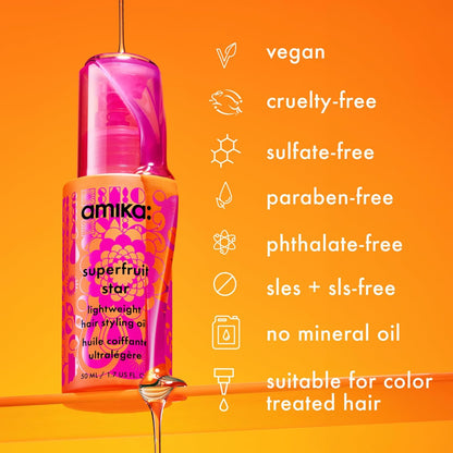 Superfruit Star Lightweight Hair Styling + Heat Defense Oil | Heat Protection, Strengthen + Reduce Breakage, Smooth Frizz, Add Glossy Shine | for All Hair Types