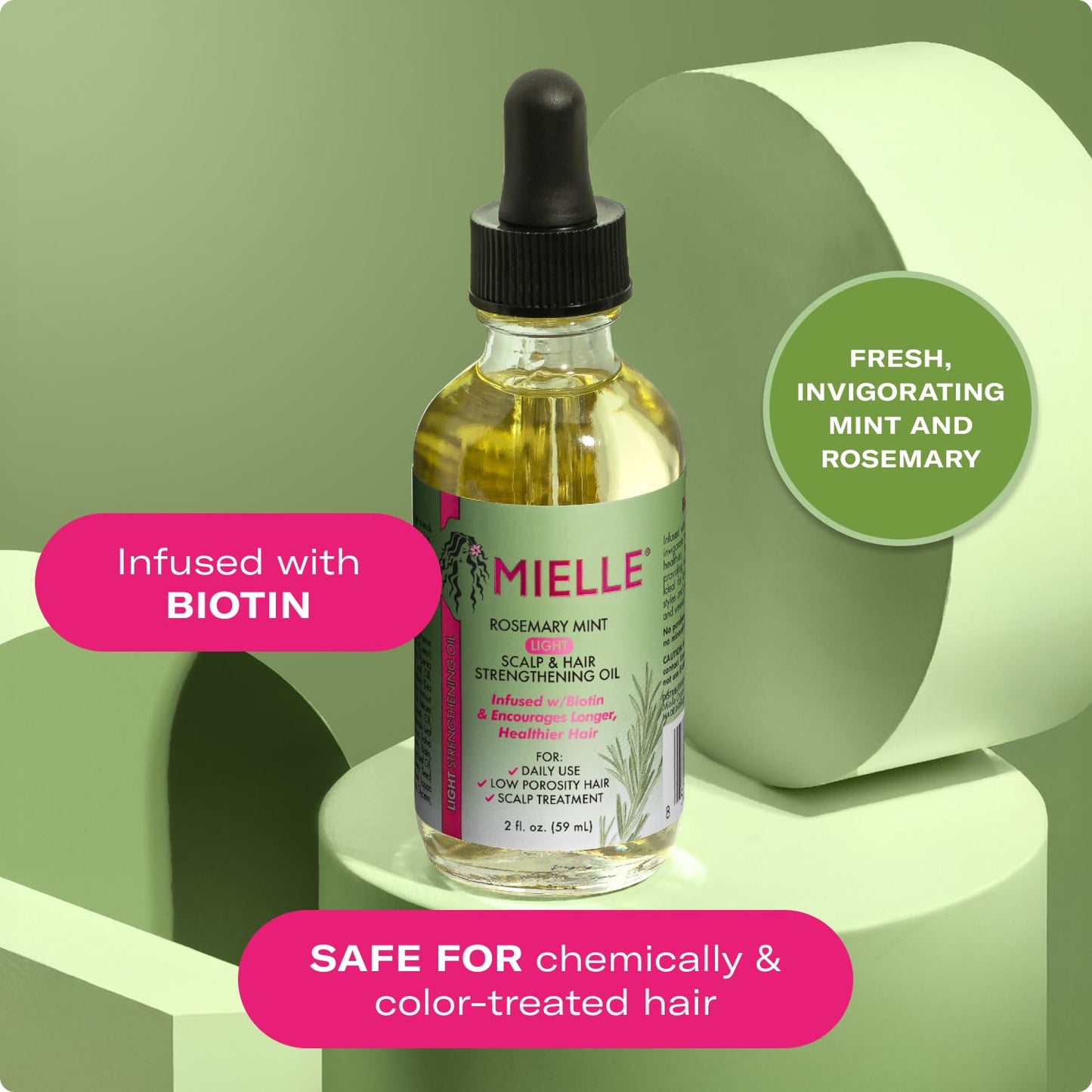 Rosemary & Mint Light Hair Oil, Split Ends & Dry Scalp Treatment - Infused with Biotin & Essential Oils for Strengthening, Soothing, Moisturizing & Encouraging Longer Hair (2 Oz)