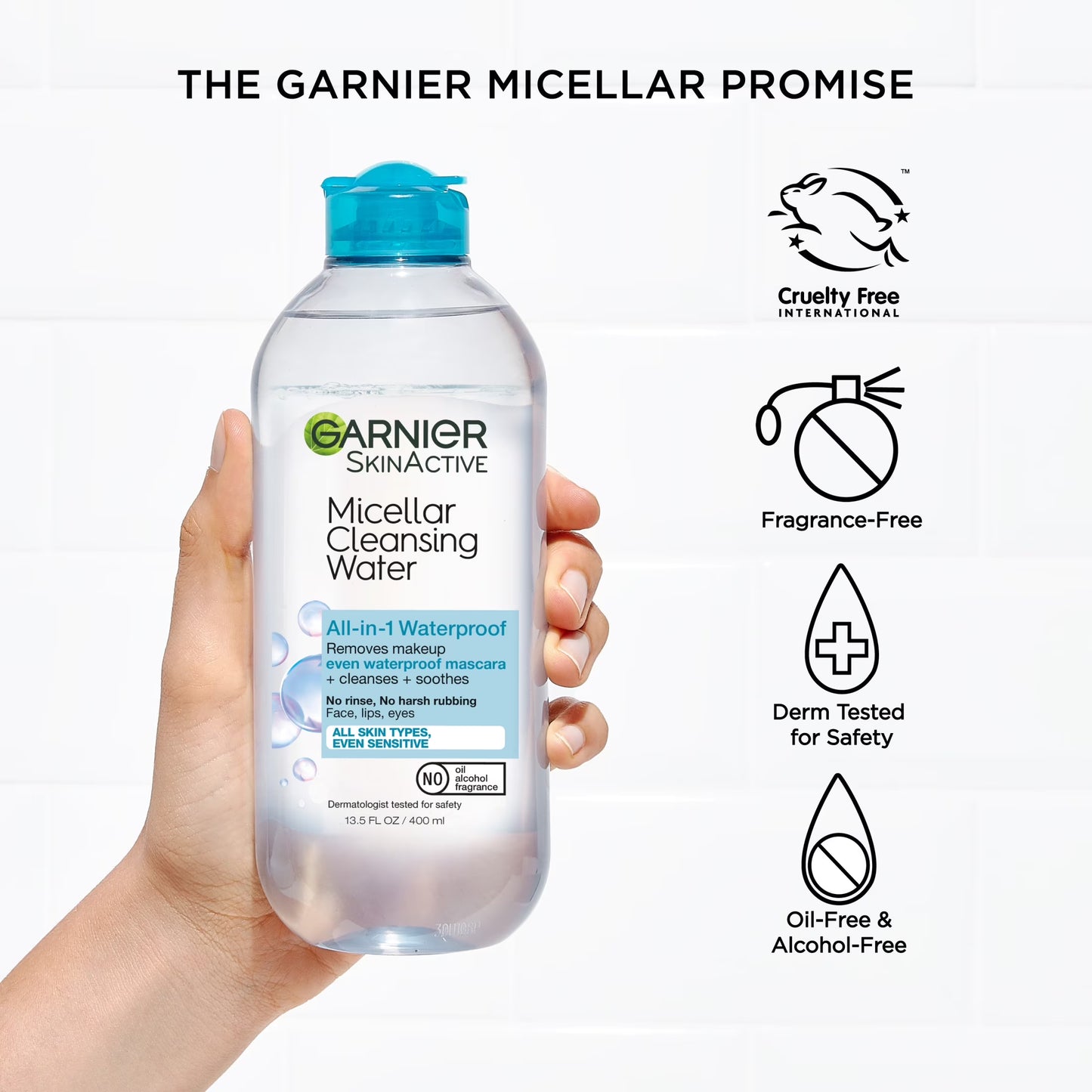 Skinactive Micellar Cleansing Water All in 1 Waterproof Makeup Remover, Face Cleanser, 13.5 Fl Oz