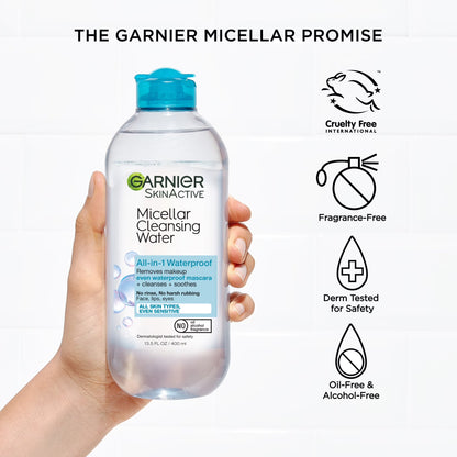 Skinactive Micellar Cleansing Water All in 1 Waterproof Makeup Remover, Face Cleanser, 13.5 Fl Oz