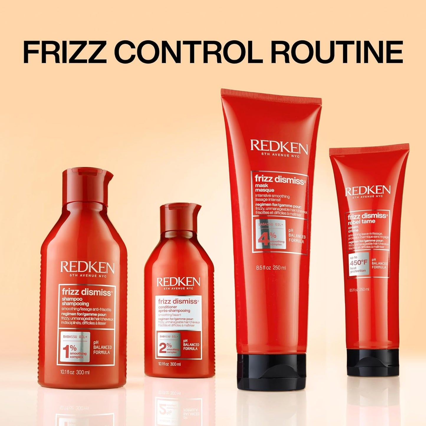Redken Frizz Dismiss Shampoo for Frizzy Hair - Provides Smoothness & Shine, Weightless Frizz Control, Sulfate-Free