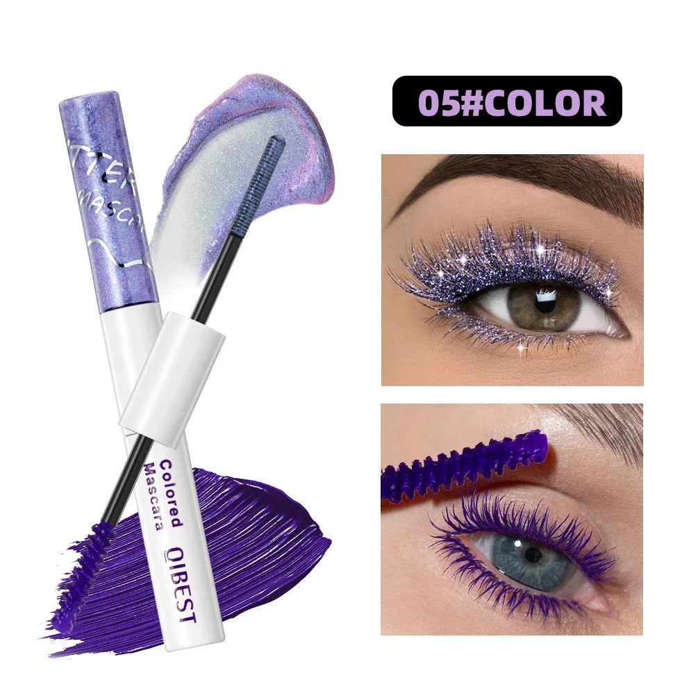 6 Colors Double Ended Diamond Glitter and Matte Mascara Lasting Colored Mascara Eyelashes Pink Green Red Voluminous Rimel