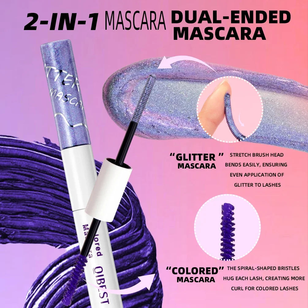 6 Colors Double Ended Diamond Glitter and Matte Mascara Lasting Colored Mascara Eyelashes Pink Green Red Voluminous Rimel