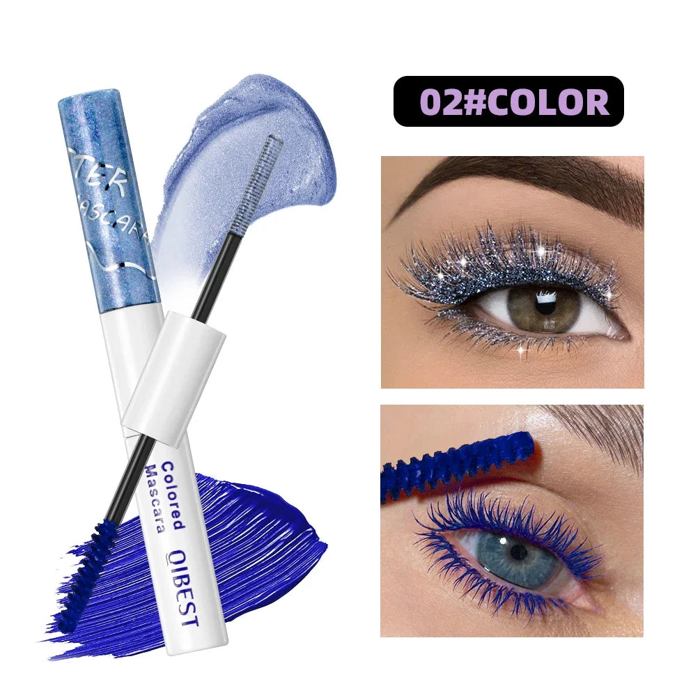 6 Colors Double Ended Diamond Glitter and Matte Mascara Lasting Colored Mascara Eyelashes Pink Green Red Voluminous Rimel