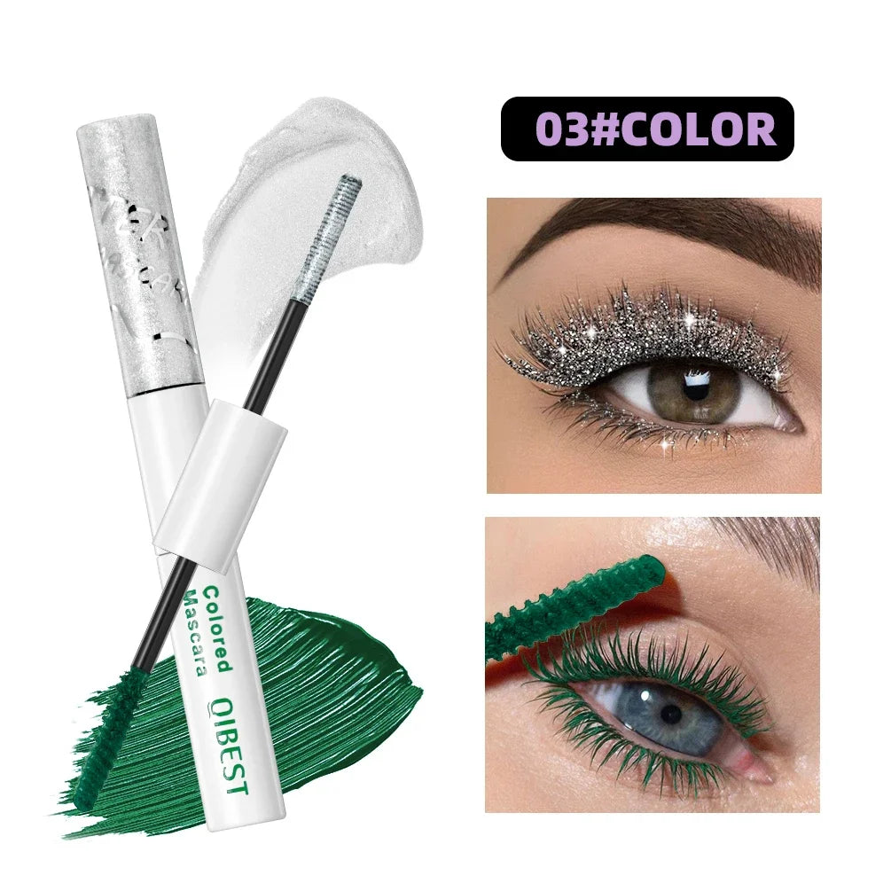 6 Colors Double Ended Diamond Glitter and Matte Mascara Lasting Colored Mascara Eyelashes Pink Green Red Voluminous Rimel