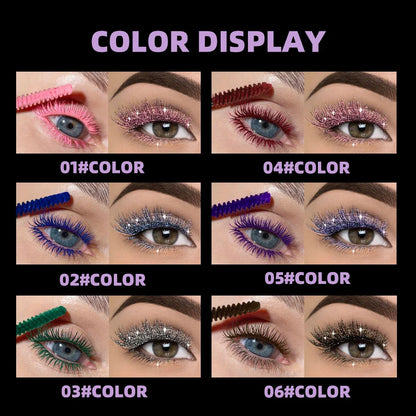 6 Colors Double Ended Diamond Glitter and Matte Mascara Lasting Colored Mascara Eyelashes Pink Green Red Voluminous Rimel