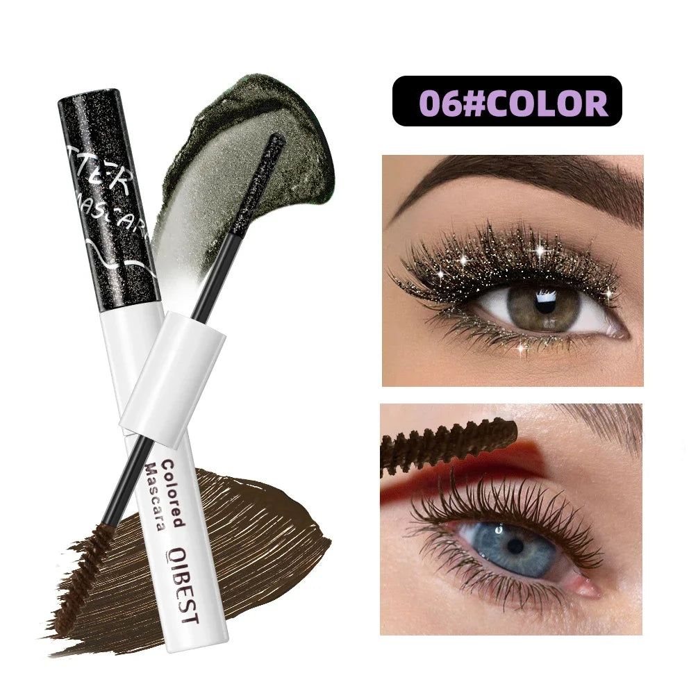 6 Colors Double Ended Diamond Glitter and Matte Mascara Lasting Colored Mascara Eyelashes Pink Green Red Voluminous Rimel