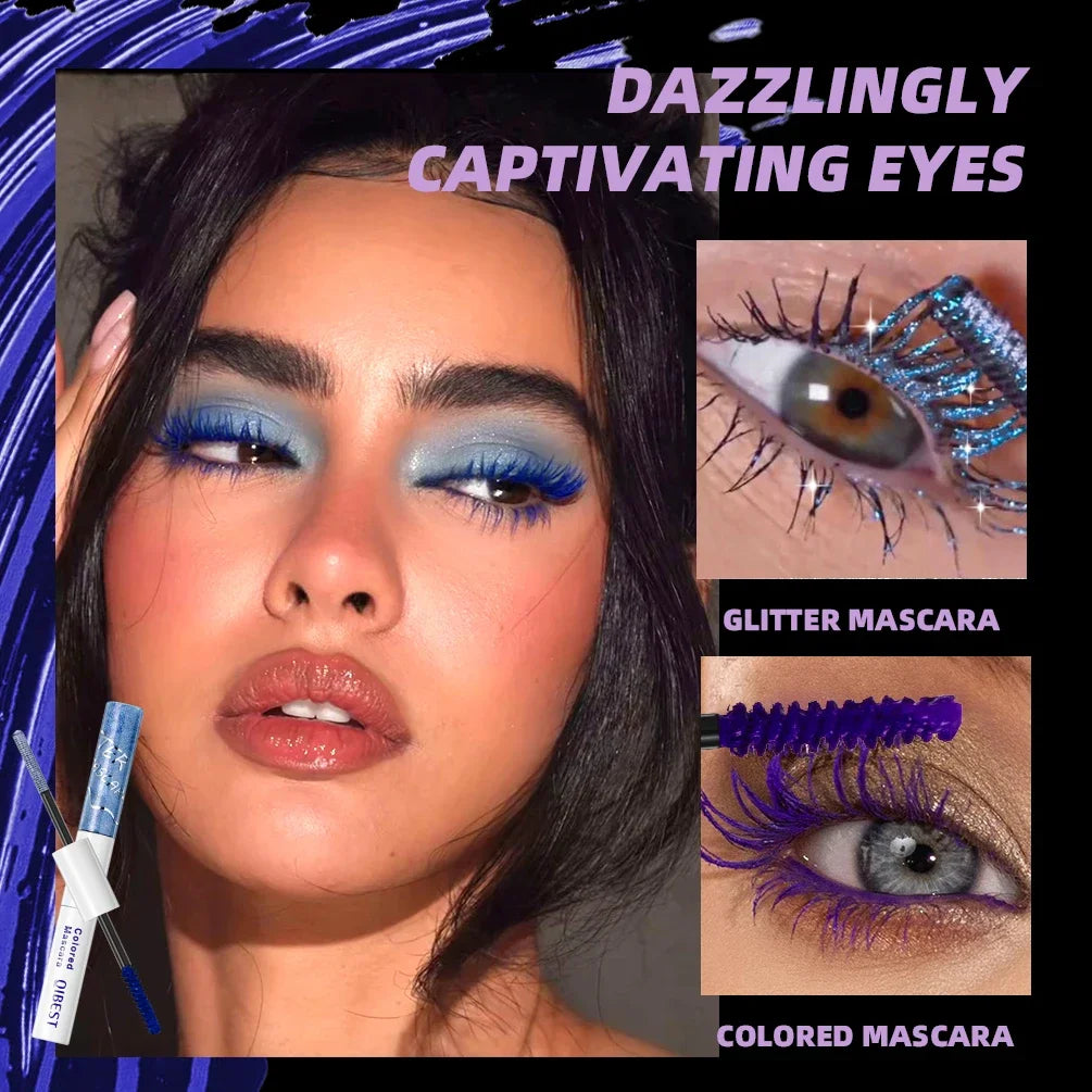 6 Colors Double Ended Diamond Glitter and Matte Mascara Lasting Colored Mascara Eyelashes Pink Green Red Voluminous Rimel