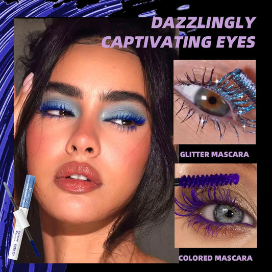 6 Colors Double Ended Diamond Glitter and Matte Mascara Lasting Colored Mascara Eyelashes Pink Green Red Voluminous Rimel