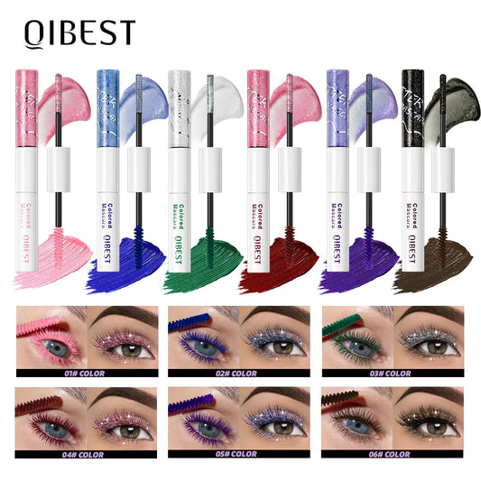 6 Colors Double Ended Diamond Glitter and Matte Mascara Lasting Colored Mascara Eyelashes Pink Green Red Voluminous Rimel