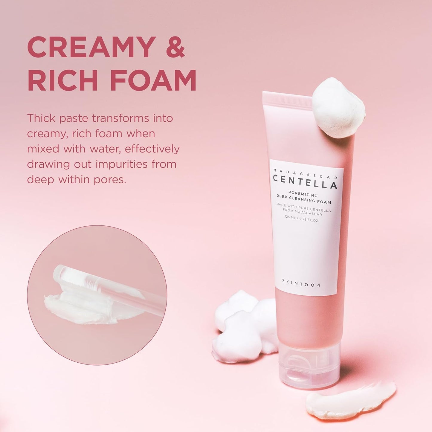 Poremizing Deep Cleansing Foam, 4.23 Fl.Oz, 125Ml, Makeup Remover, Korean Face Cleanser with Himalayan Pink Salt & Madagascar Centella Asiatica for Facial Pore Cleansing, Korean Skin Care