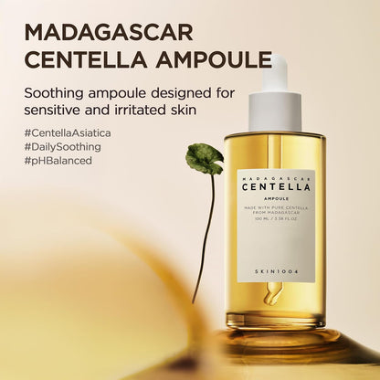 Madagascar Centella Ampoule, Korean Face Serum with Centella Asiatica for Hydrating & Moisturizing Care, Soothing Facial Serum for Skin Balance and Glow, Korean Skin Care, 3.38 Fl.Oz / 100 Ml
