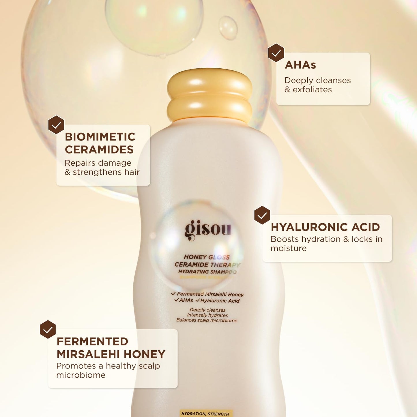 Honey Gloss Ceramide Therapy Hydrating Shampoo – Deeply Cleanses & Restores Moisture, Ceramides & Ahas, (Wildflower Honey Scent)