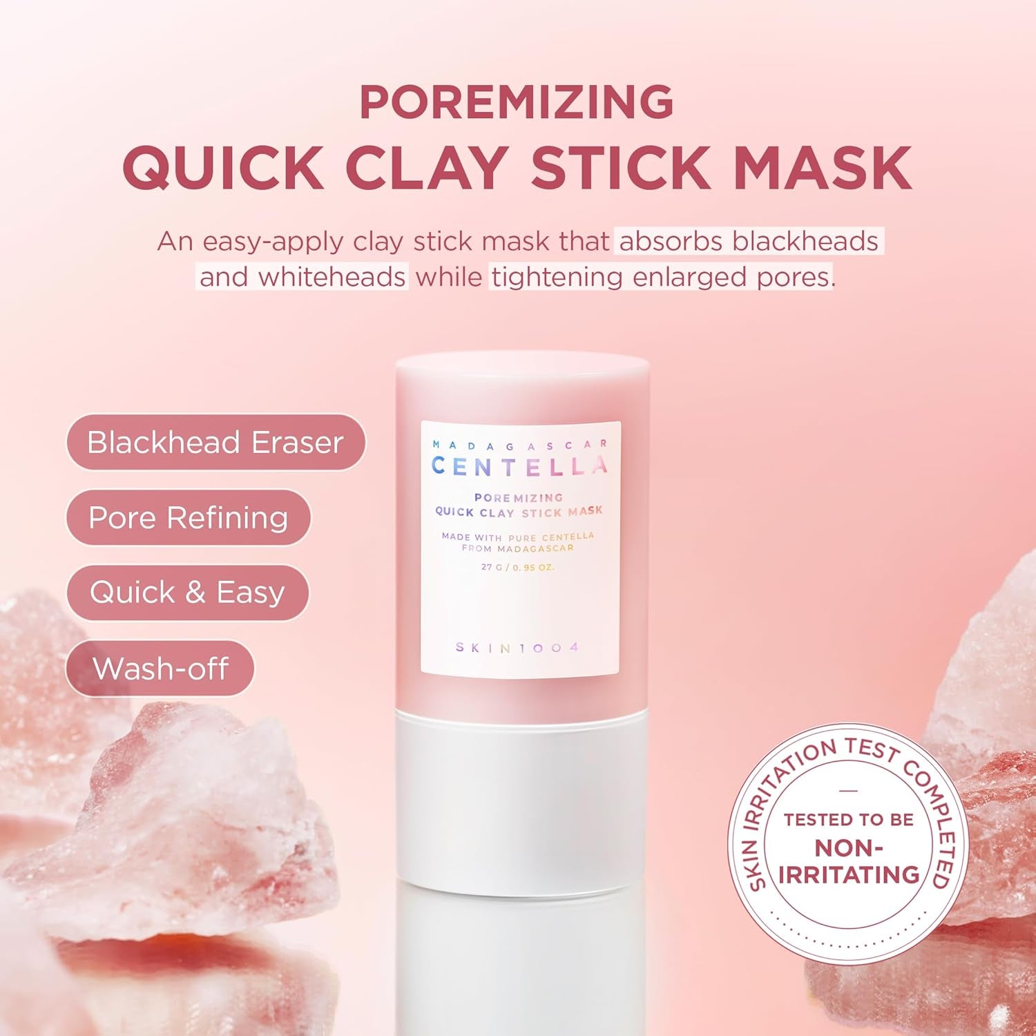 Poremizing Quick Clay Stick Mask, Face Mask Skincare for Pore Minimizing, Facial Clay Mask with Centella, Pore Minimizer for Sebum Control, Pink Mud Mask, Korean Skin Care, 0.95 Oz / 27G