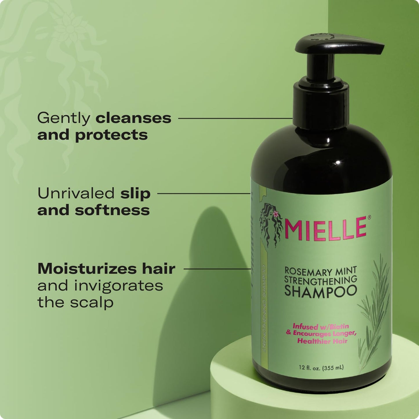 Rosemary Mint Hair Strengthening Biotin Shampoo - Moisturizing Hair Shampoo for Women and Men to Gently Cleanse, Repair & Protect Strands (12 Oz)