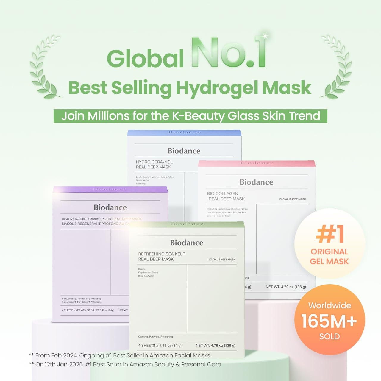 Refreshing Sea Kelp Real Deep Mask, Overnight Hydrogel Face Mask, Calming, Oil & Sebum Control, Blemish Care, after Sun Care, Sunburn Relief, Korean Skin Care | 1.19Oz(34G) X 4Ea