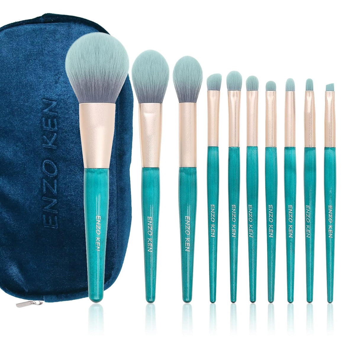 Teal Blue Makeup Brushes Set with Case, Travel Makeup Brush Set Professional, Colorful Cosmetic Brushes Makeup Set, Soft Make up Brushes, Wood Make up Brushes Set, Makeup Brush Set Vegan.