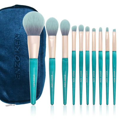 Teal Blue Makeup Brushes Set with Case, Travel Makeup Brush Set Professional, Colorful Cosmetic Brushes Makeup Set, Soft Make up Brushes, Wood Make up Brushes Set, Makeup Brush Set Vegan.