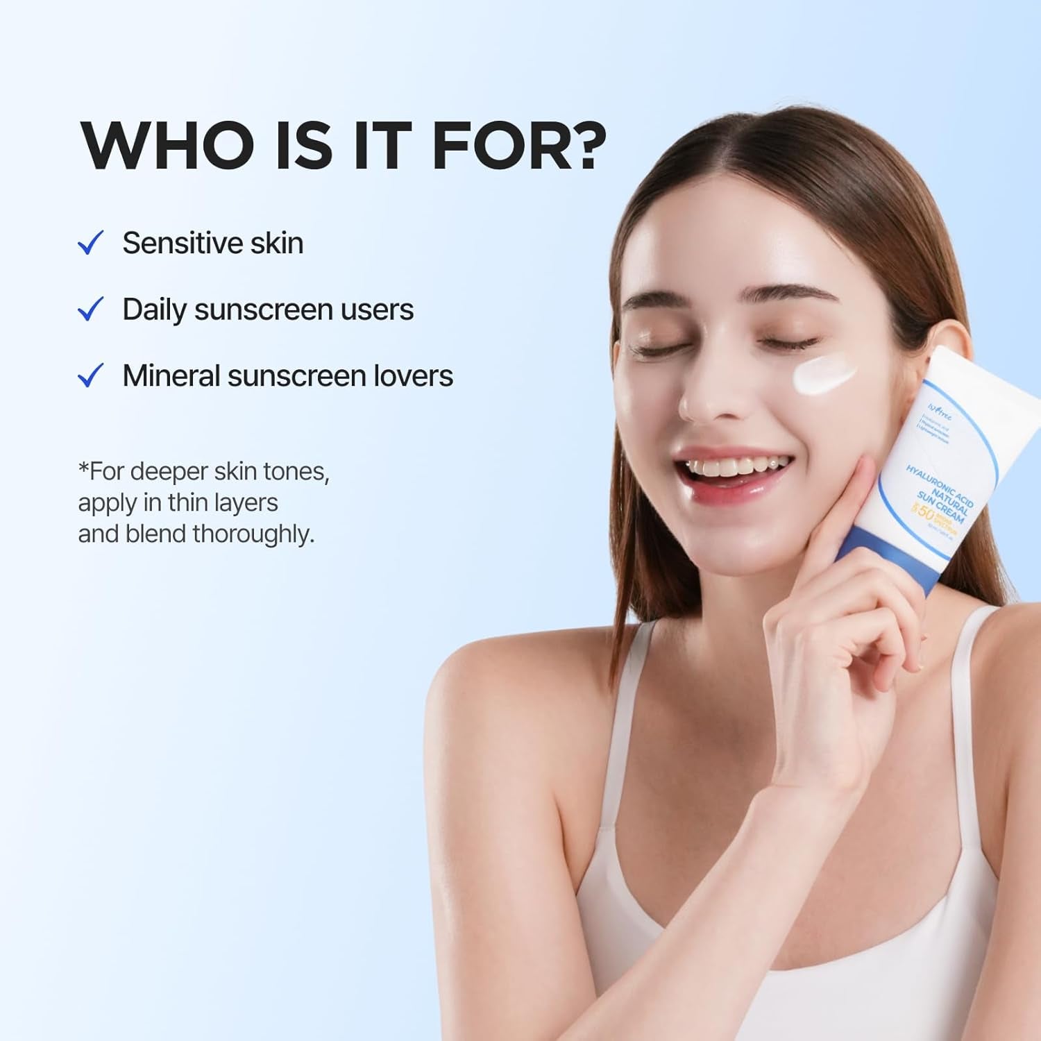 Hyaluronic Acid Natural Suncream SPF 50, Mineral Sunscreen, Gentle Tone-Up Effect, Hydrating Daily Sun Cream, Sensitive Skin Friendly, Korean Skincare, 50Ml