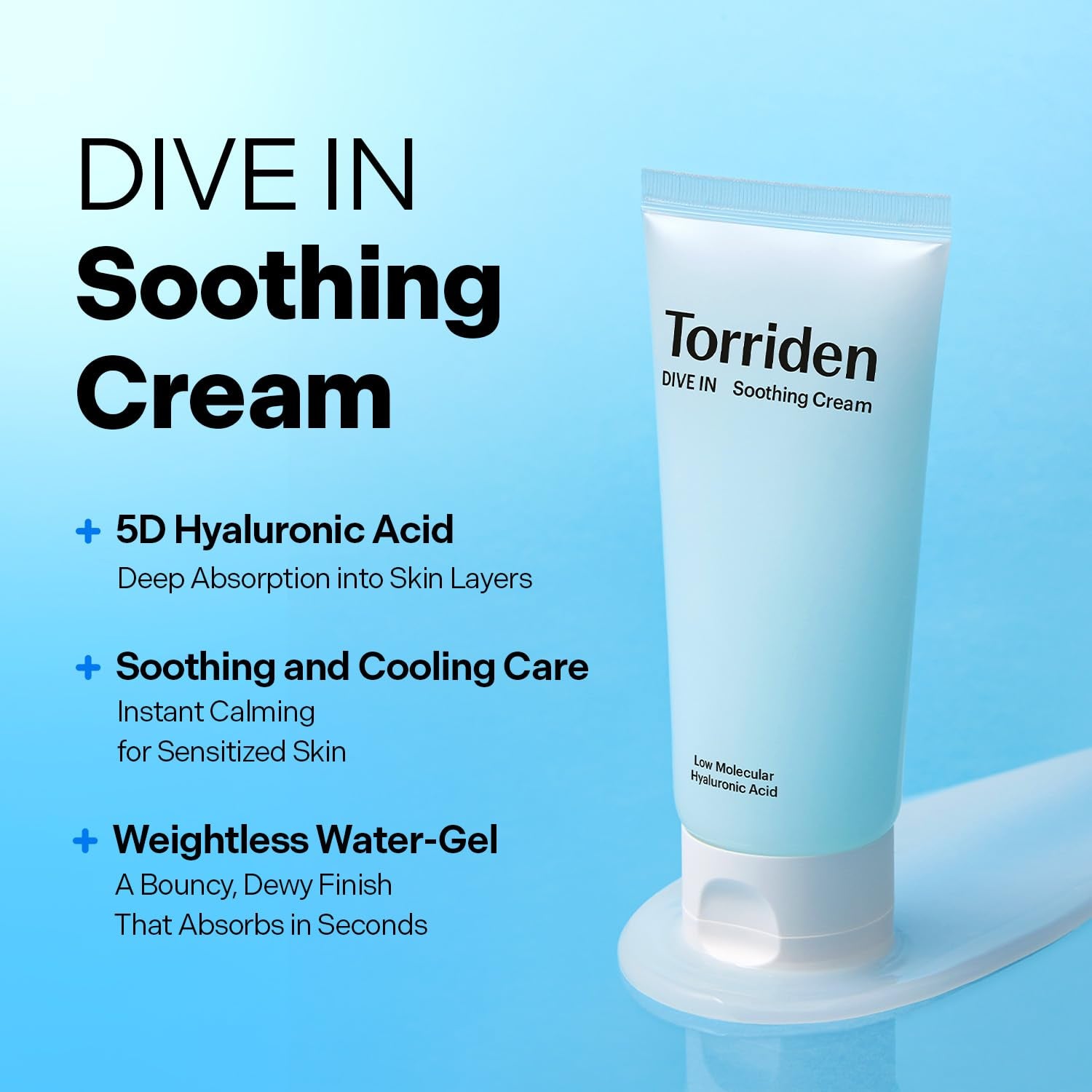 DIVE in Hyaluronic Acid Soothing Cream Tube Type 100Ml (3.38 Fl. Oz) | Revitalizing Facial Moisturizer for Sensitive and Dry Skin | Hyaluronic Acid, Panthenol, Allantoin
