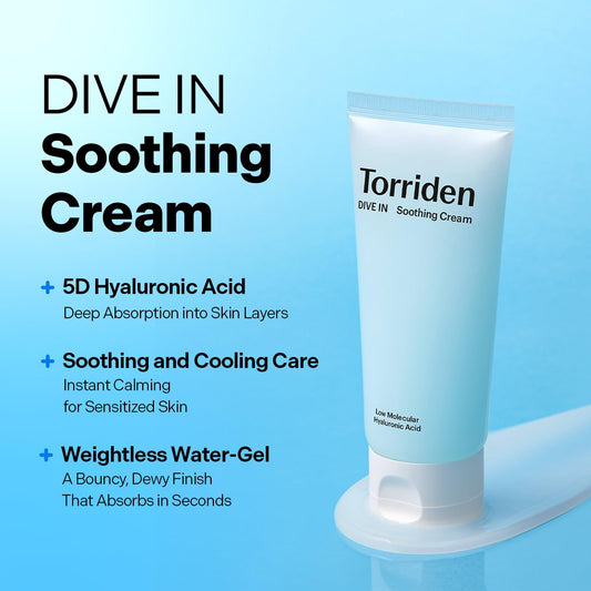 DIVE in Hyaluronic Acid Soothing Cream Tube Type 100Ml (3.38 Fl. Oz) | Revitalizing Facial Moisturizer for Sensitive and Dry Skin | Hyaluronic Acid, Panthenol, Allantoin
