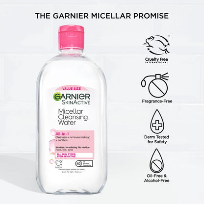 Skinactive Micellar Cleansing Water All in 1 Makeup Remover, Face Cleanser, 23.7 Fl Oz
