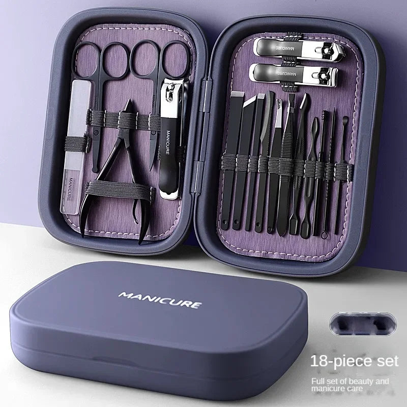 2024 New 18 in 1 Professional Manicure Set Stainless Steel Nail Clippers Set Idea Packing Manicure Kits Scissors Makeup Tools