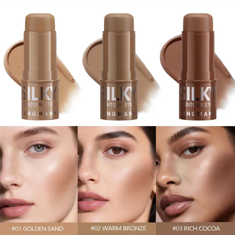 3 Color Contour Stick Multi-Functional Face Highlighter Cream Bronze Long-Lasting Waterproof Contouring & Brightening Stick