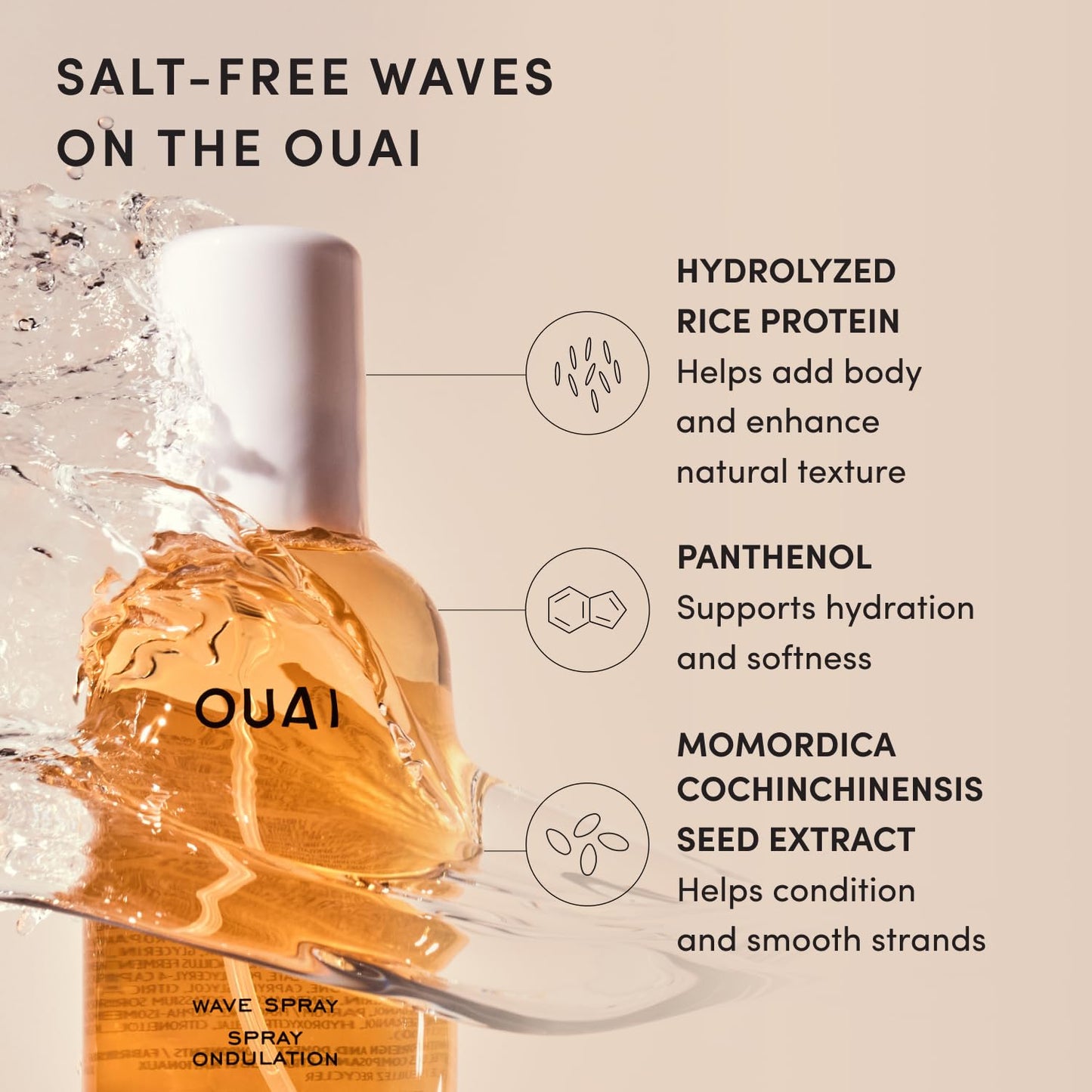 Wave Spray - Texture Spray for Hair with Coconut Oil & Rice Protein - Adds Texture, Volume & Shine for Beach Waves - Paraben Free, Safe for Color & Keratin-Treated Hair (6 Fl Oz)