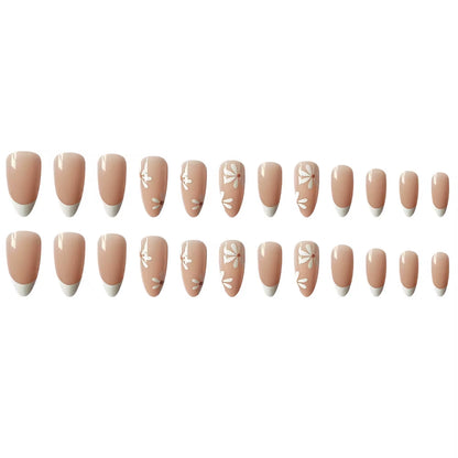 24Pcs Almond Head Fake Nails Daisy Full Coverage Nail Art Acrylic Waterproof False Nails Reusable Press on Nails