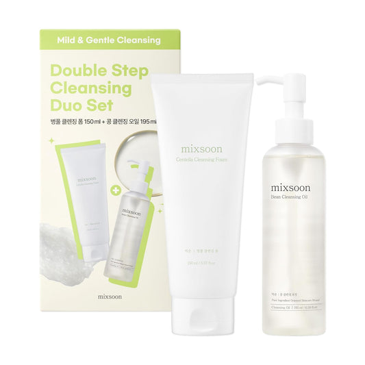 Double Cleansing Set 2-Step Routine, Cica Foam & Bean Cleansing Oil Face Wash Set Gentle Deep Clean and Hydrating Care 150Ml / 5.07 Fl.Oz., 195Ml / 6.59 Fl.Oz. Korean Glass Skin Care
