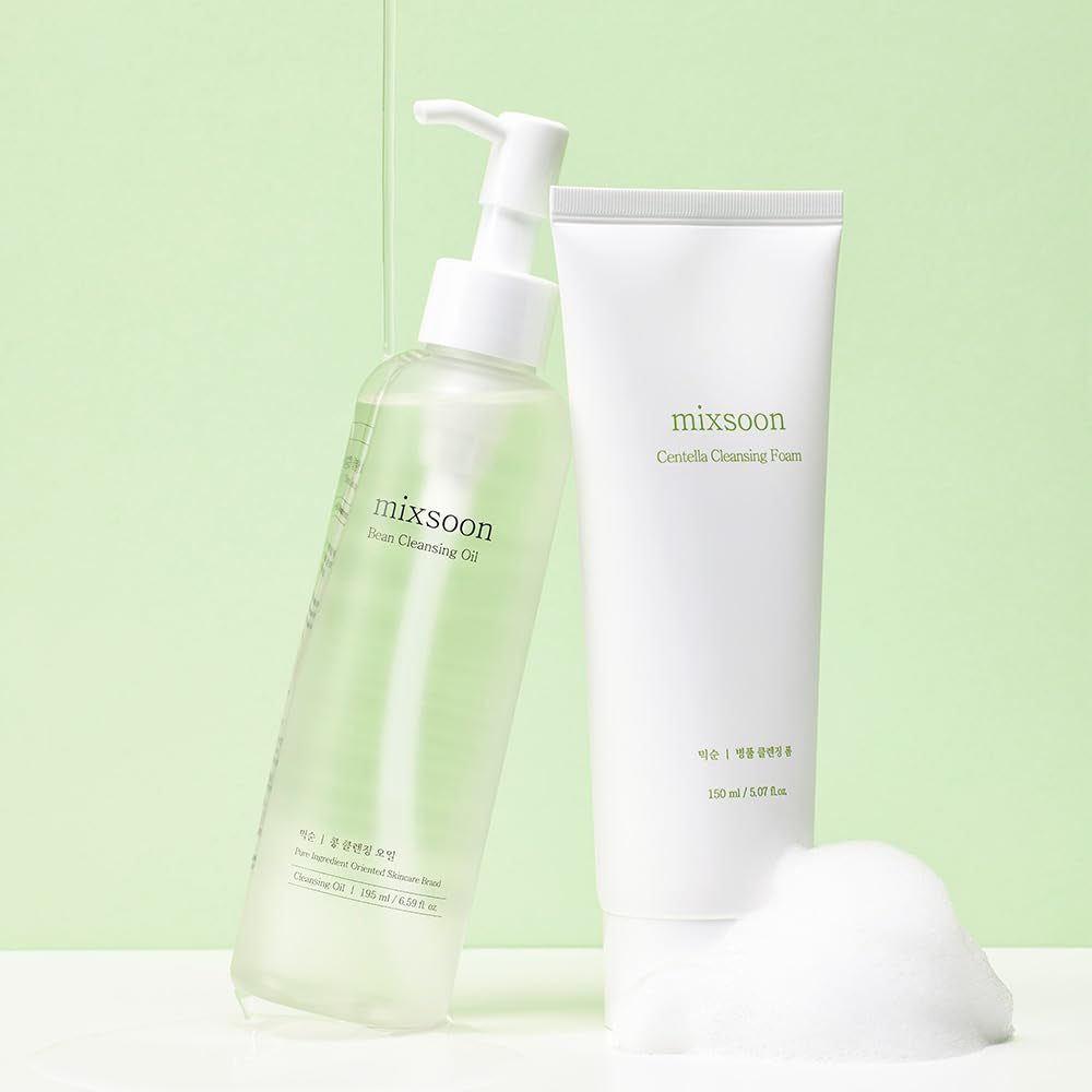 Double Cleansing Set 2-Step Routine, Cica Foam & Bean Cleansing Oil Face Wash Set Gentle Deep Clean and Hydrating Care 150Ml / 5.07 Fl.Oz., 195Ml / 6.59 Fl.Oz. Korean Glass Skin Care