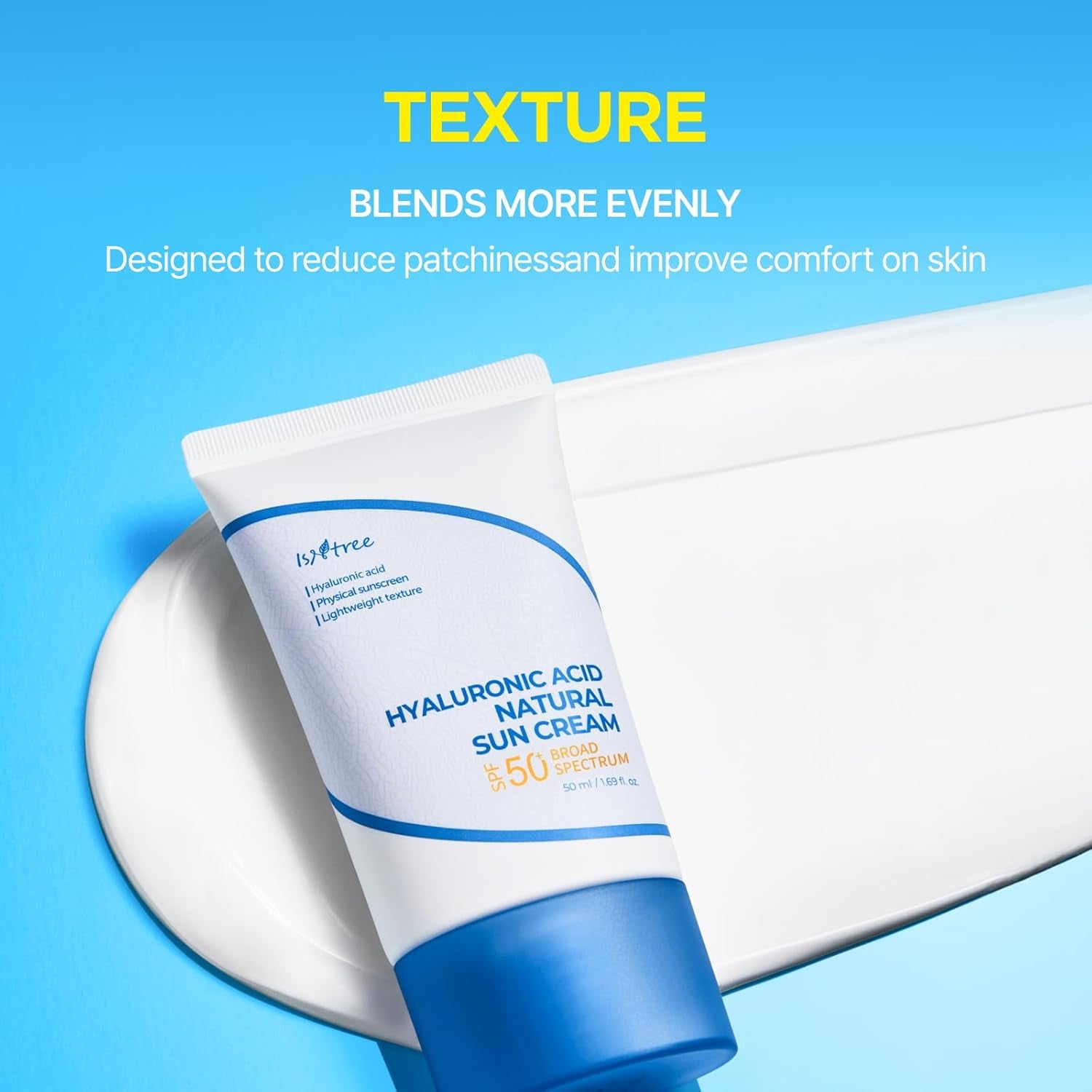 Hyaluronic Acid Natural Suncream SPF 50, Mineral Sunscreen, Gentle Tone-Up Effect, Hydrating Daily Sun Cream, Sensitive Skin Friendly, Korean Skincare, 50Ml