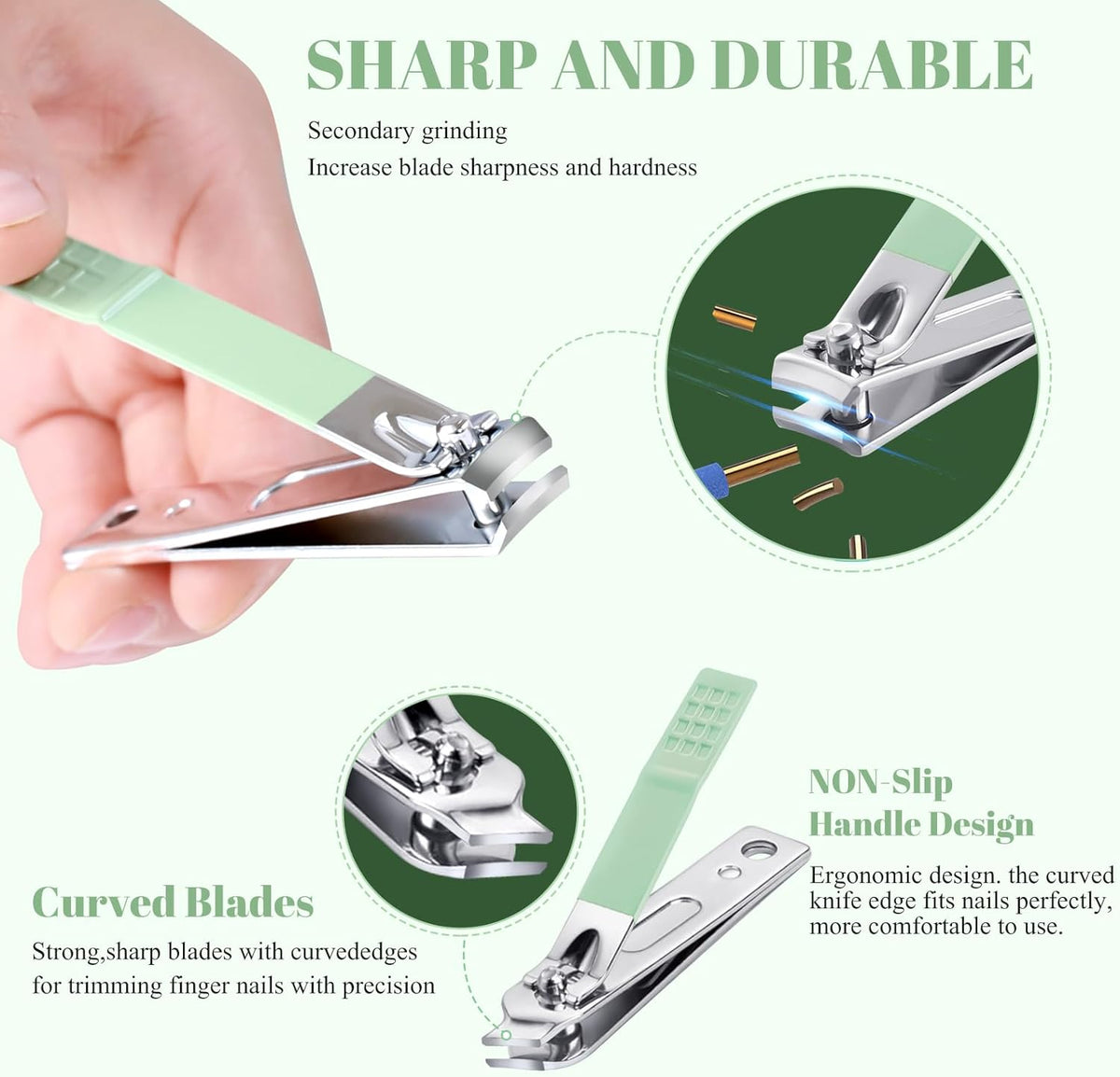 Manicure Set Pedicure Kit Nail Clippers Set Fingernail Clipper Set Ingrown Toenail Nail Kit Scissor Nail Trimmer Kit 18 Pieces Women and Men’S Care Grooming Tools with Fine Case (Tea Green_18 Pieces)