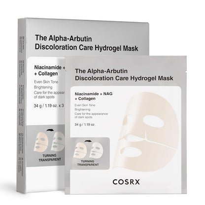 the Alpha-Arbutin Discoloration Care Hydrogel Face Masks 3EA with Niacinamide, Glutathione & Tranexamic Acid, Collagen Face Mask, Travel Essentials, Overnight Face Mask, Korean Skin Care