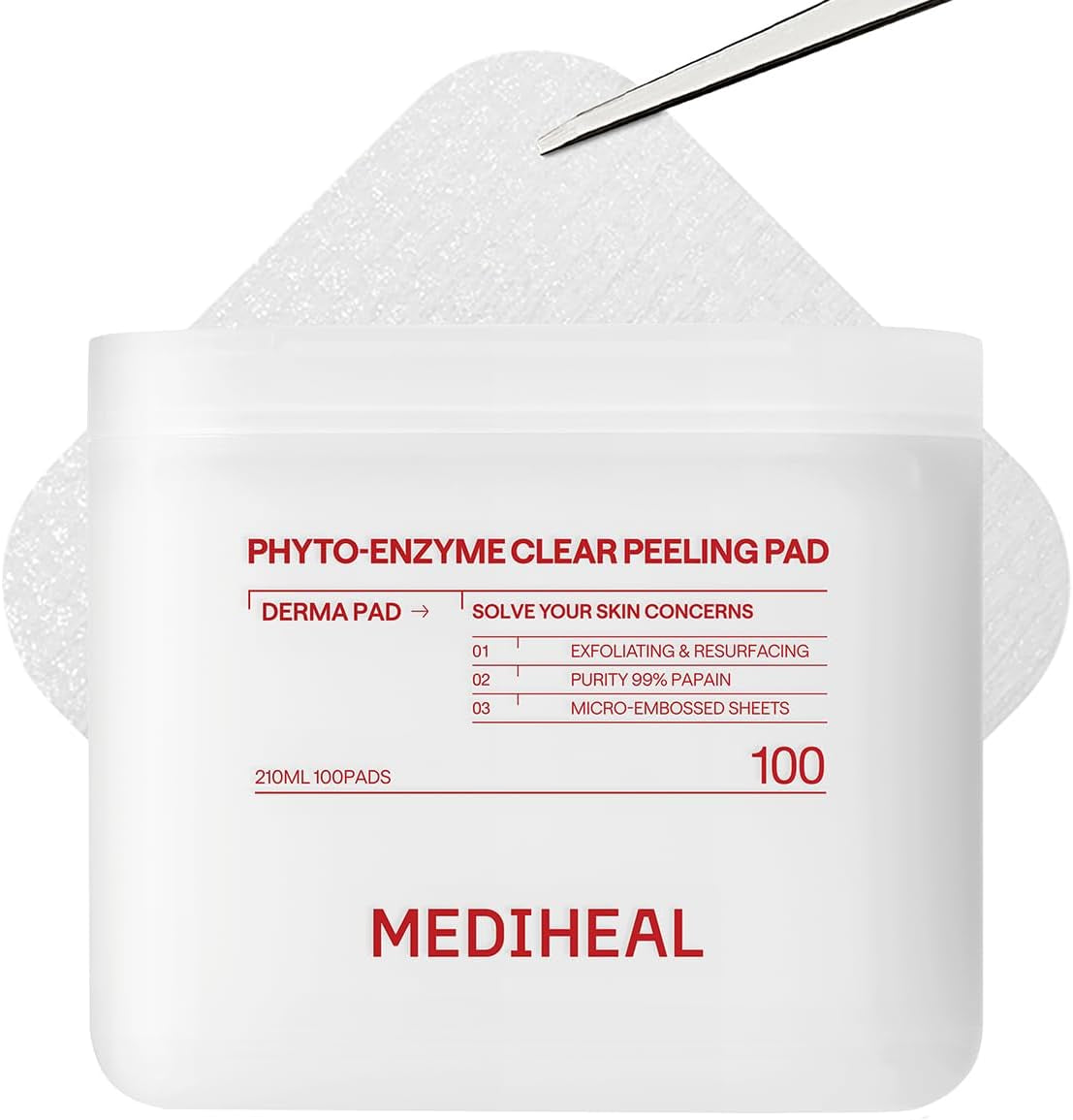 Toner Pads 100 Count - Phyto Enzyme Clear Peeling - Exfoliating Peeling Pad with LHA & Papaya Enzyme - Helps Blackhead & Whitehead Removal - Dual-Textured Pad for Pore Care, Korean Skin Care