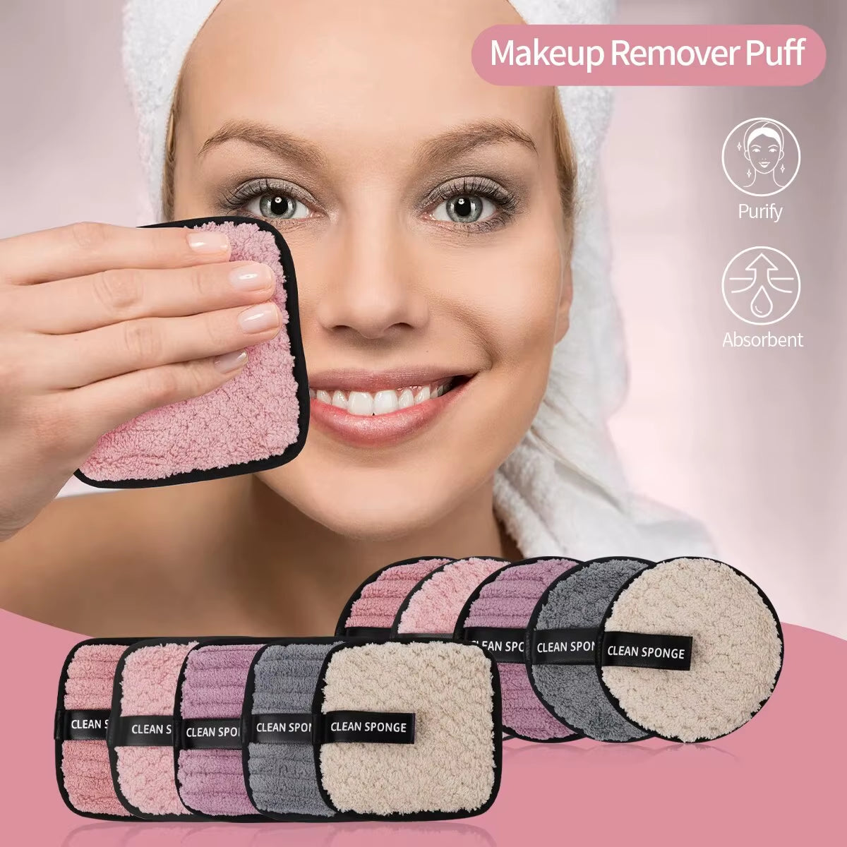 10Pcs Makeup Remover Microfiber Cotton Pad Cosmetics Washable Makeup Towel Cleaning Sponge Skin Care Tool