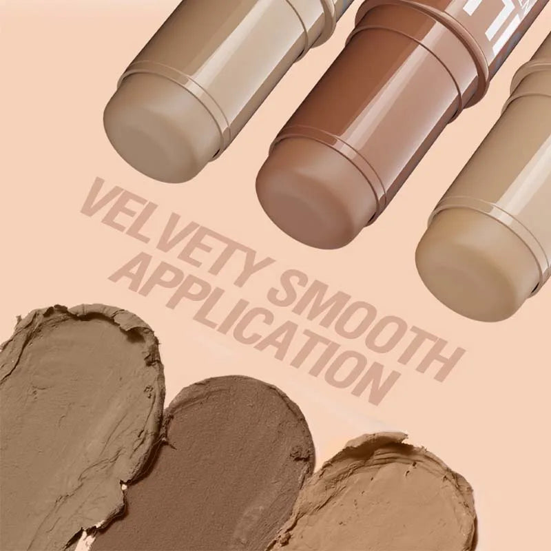 3 Color Contour Stick Multi-Functional Face Highlighter Cream Bronze Long-Lasting Waterproof Contouring & Brightening Stick