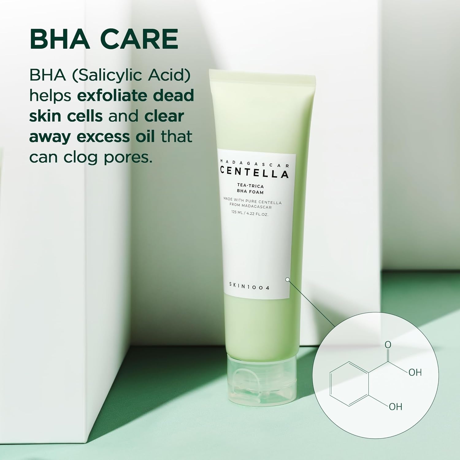 Tea-Trica BHA Foam, Makeup Remover with Centella Asiatica & Tea Tree, Korean Face Cleanser for Oil & Sebum Balance, Cleansing Foam for Clearing Impurities, Korean Skin Care, 4.22 Fl.Oz /125Ml