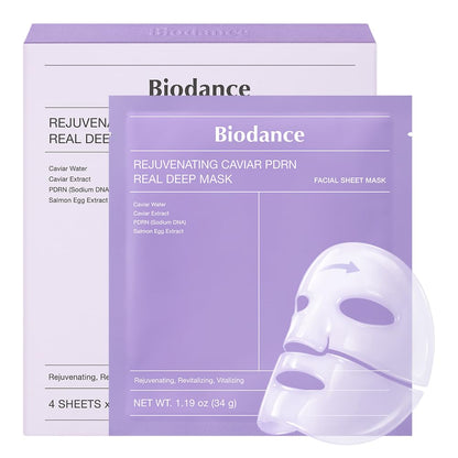 Rejuvenating Caviar PDRN Real Deep Mask, Overnight Hydrogel Face Mask, Skin Firming, Radiance, Enhancing Skin Recovery, Korean Skin Care, Mothers Day Gifts | 1.19Oz(34G) X 4Ea