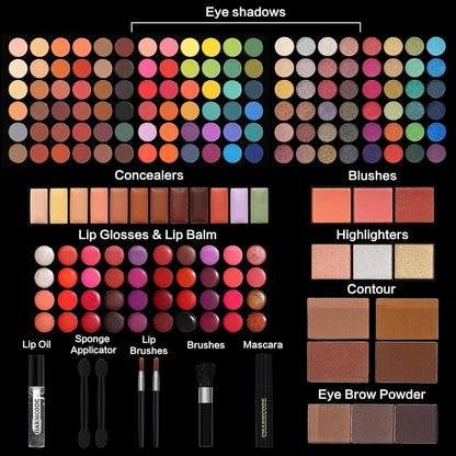 Professional Big Makeup Kit for Teens Girls & Women Full Kit, Beauty Case with Beginner Cosmetics Sets, All-In-One Make up Gift Box with Lipgloss, Eyeshadow,Blush,Highlight,Brow&Liner Pens,Brush,Etc