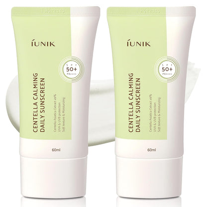 Centella Calming Moisture Daily Sunscreen SPF 50+ PA++++ Matte & No White Cast Centella Asiatica Dry Oily Sensitive Vegan Korean Skincare - Pack of 2