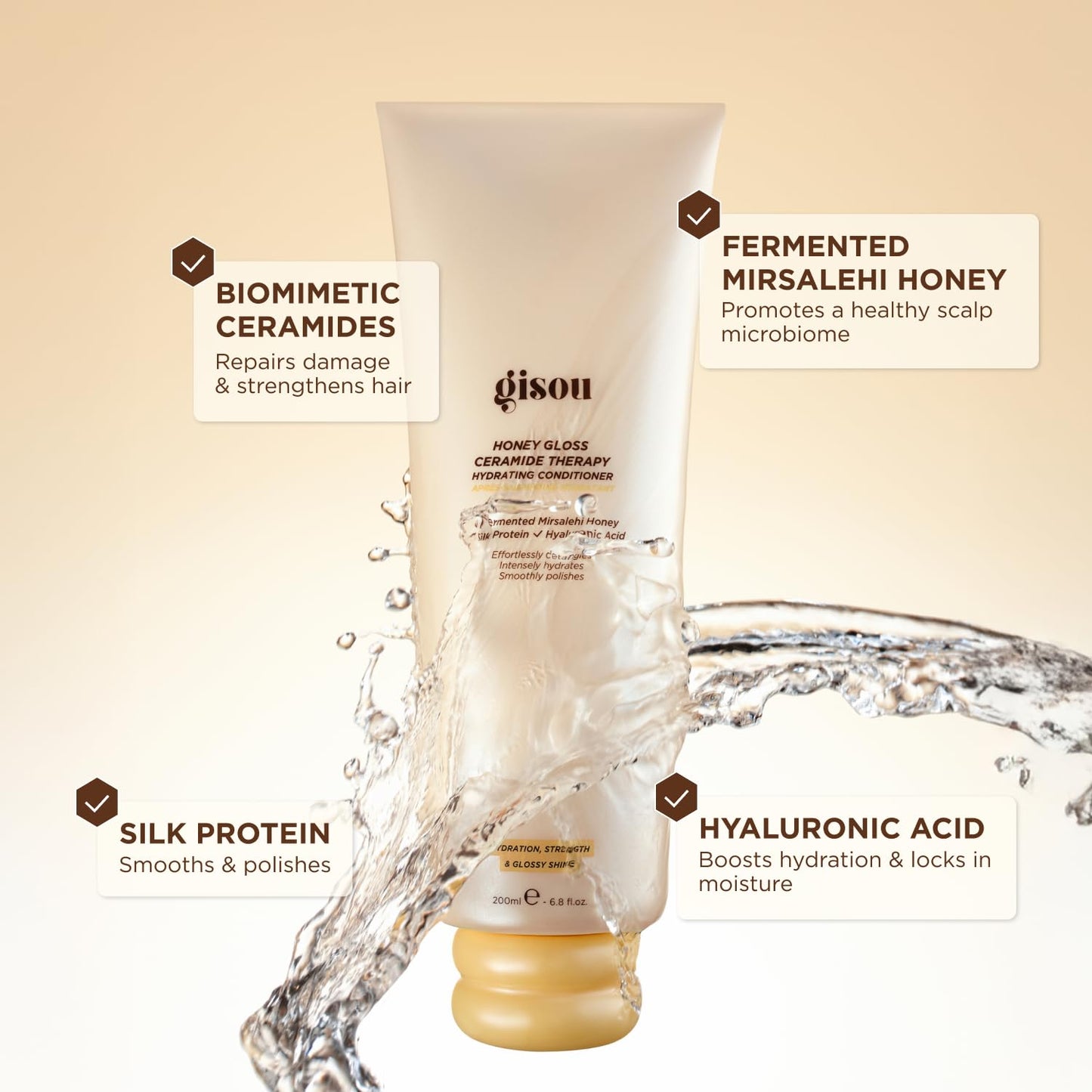 Honey Gloss Ceramide Therapy Hydrating Conditioner Mini – Smooths, Detangles & Adds Shine with Mirsalehi Honey & Ceramides (6.8 Fl Oz)