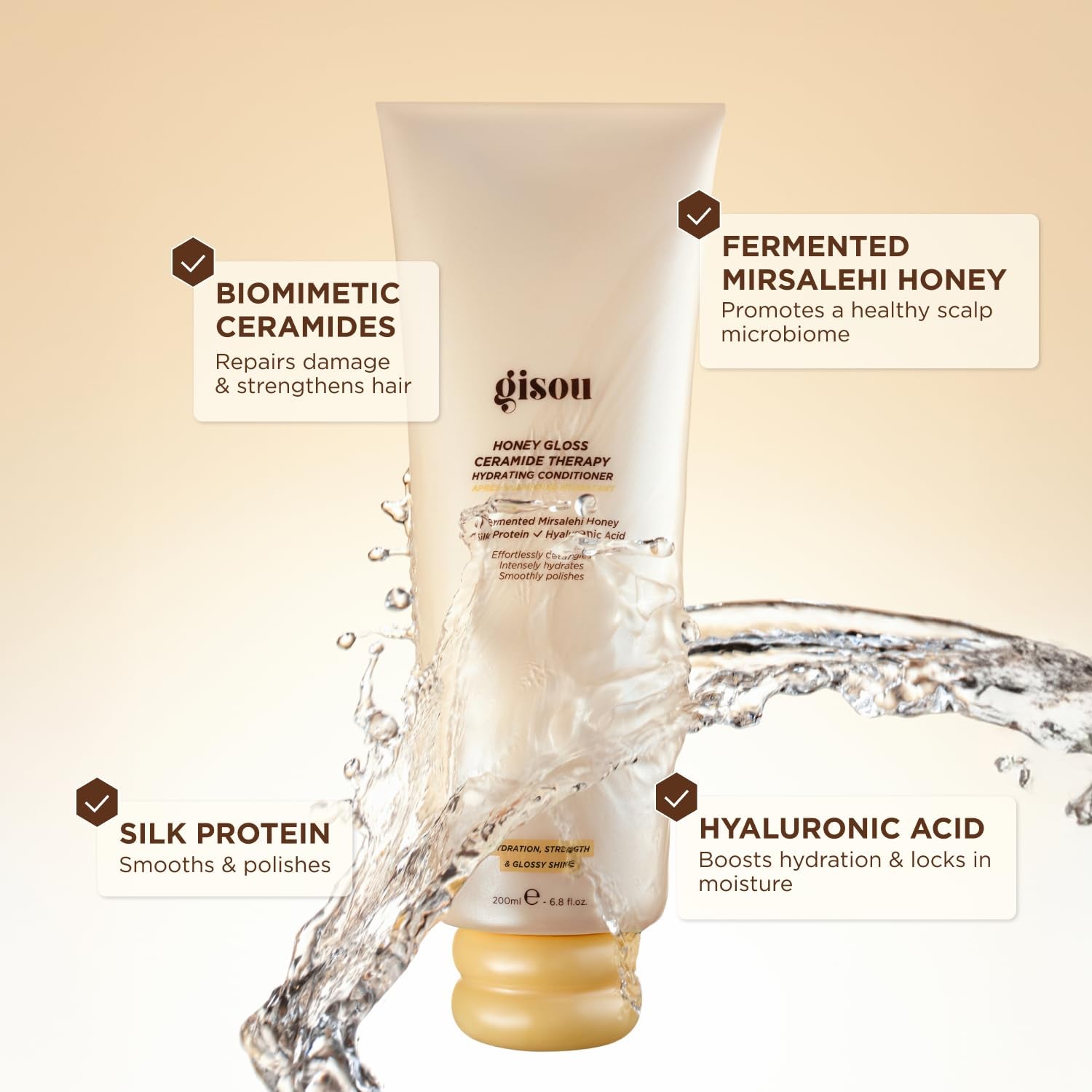 Honey Gloss Ceramide Therapy Hydrating Conditioner Mini – Smooths, Detangles & Adds Shine with Mirsalehi Honey & Ceramides (6.8 Fl Oz)