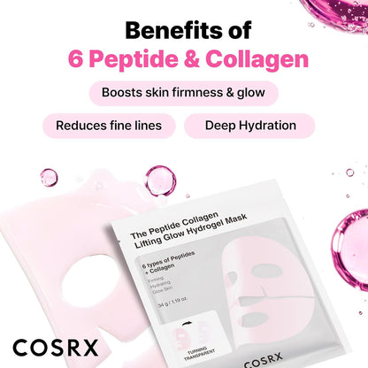 Pink Peptides Collagen Lifting Glow Hydrogel Face Masks Skincare 3 EA, Collagen Face Mask, Travel Essentials, Overnight Face Mask, Korean Skincare