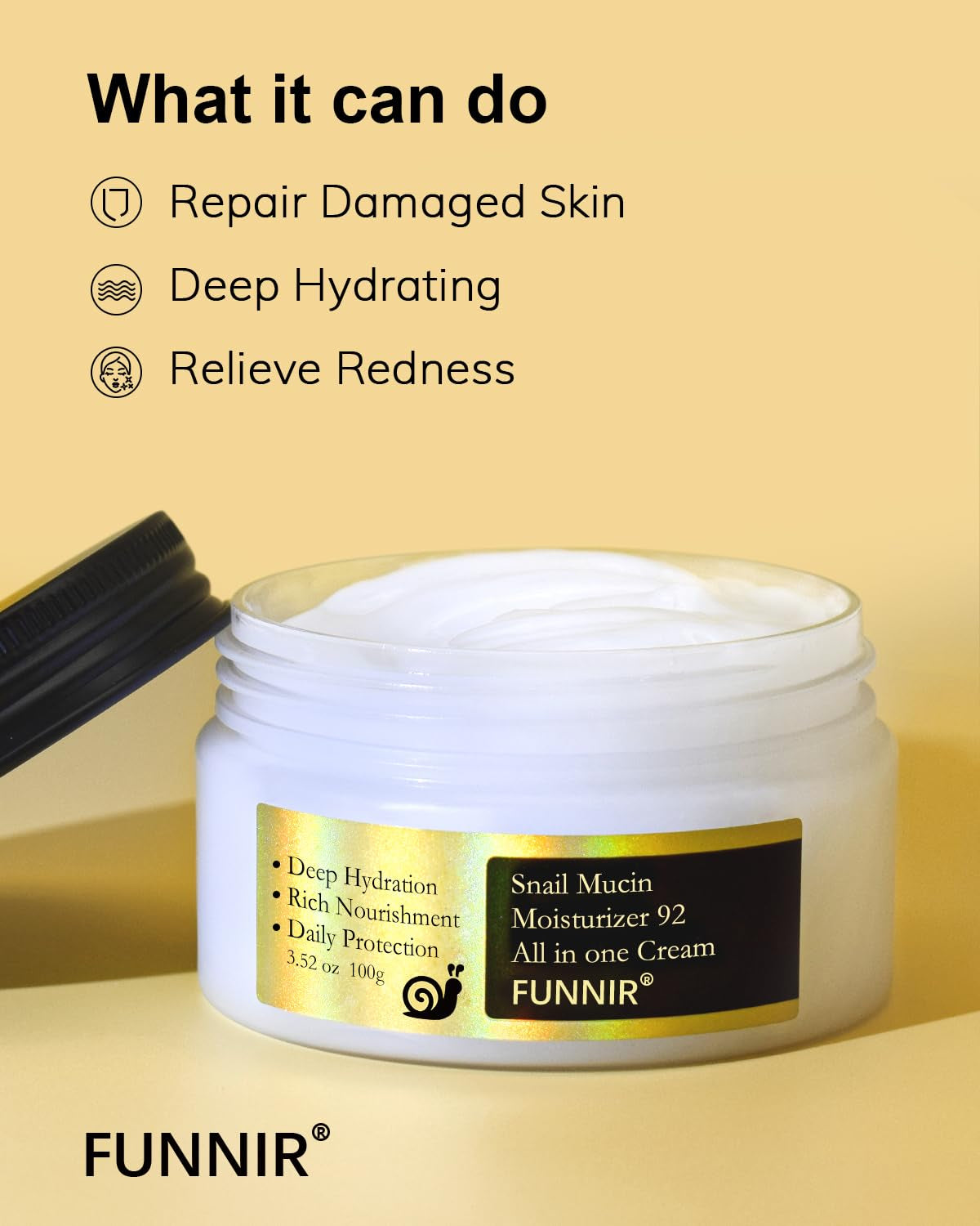 Snail Mucin Moisturizer 92%, Lightweight Moisturing Cream, 100G, Youthful and Radiant Formula, Repair Face Cream for All Skin Types, Skincare Products